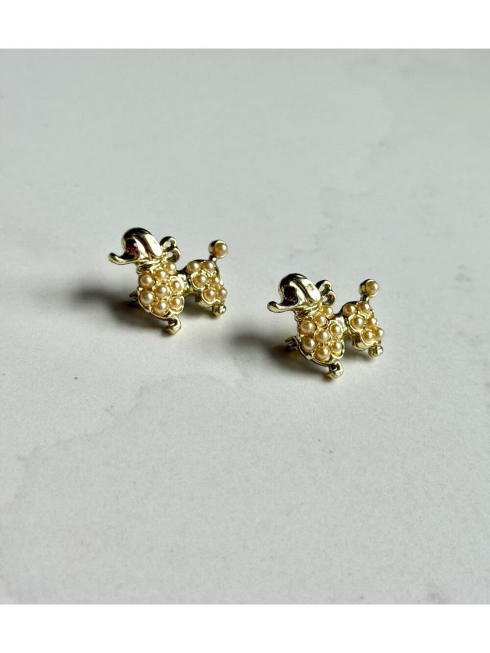 Vintage Mid Century Poodle Pin With Red Rhinestone Eyes / Set of 2 / Best Friend